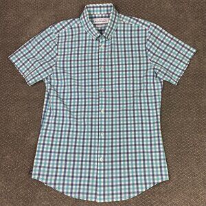 Mizzen + Main Shirt Men's Medium Trim Fit Blue Turquoise Leeward Short Sleeve